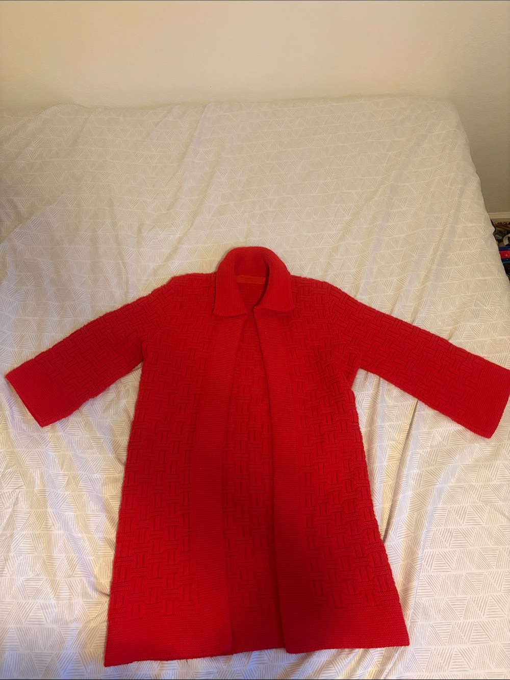 True vintage Vibrant Red Textured Knit   Overcoat